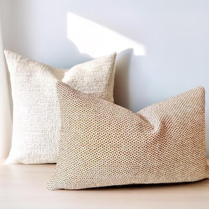 Juego de 2 almohadas, almohada color crema óxido, decoración bohemia, cojines para sofá, conjunto de almohadas, funda de almohada europea texturizada, almohadas color crema y naranja quemado.