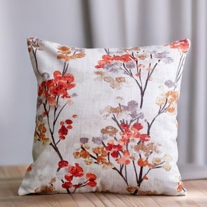 Floral Throw Pillow, Red Flowers Pillow, Rust Floral Cushion, Autumn Pillow, Fall Home Decor, Boho Couch Pillow, Cosy Accent Pillow Cover