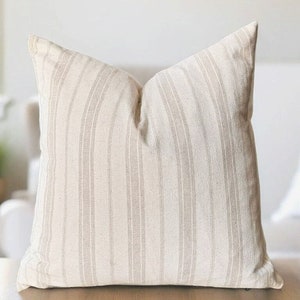 Striped Linen Pillow, Neutral Lines Cushion, Beige Cream Euro Sham, Modern Farmhouse Home, Cozy Couch Pillow, Beige Throw Pillow, All Sizes