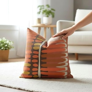 Housse de coussin géométrique rétro, coussin en coton brun orangé brûlé, coussin décoratif style années 70, décoration de canapé abstraite, taies d'oreiller européennes sur mesure