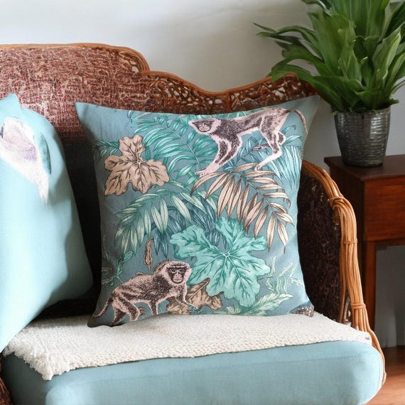 Terra Cotta Forest Pillow, Jungle Throw Pillow Cover, Rust