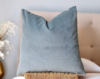 Ice Blue Velvet Pillow Cover – Light Blue Cushion for Boho Decor, Mint Blue Euro Sham, Soft Velvet Couch Pillow, Custom Size Cushion