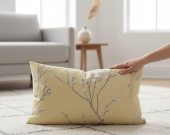 Pale Yellow Floral Pillow Cover, Light Yellow Blossom Cushion, Spring Flower Throw Pillow Case, Boho Cottage Sofa Decor, Custom Accent Size
