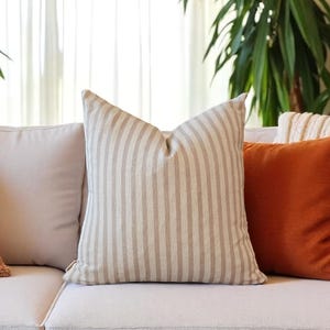 Stiped Throw Pillow, Beige Stripes Pillow, Neutral Cushion, Boho Couch Pillow, Linen Accent Pillow, Beige Lines Cushion, Custom Size Pillow