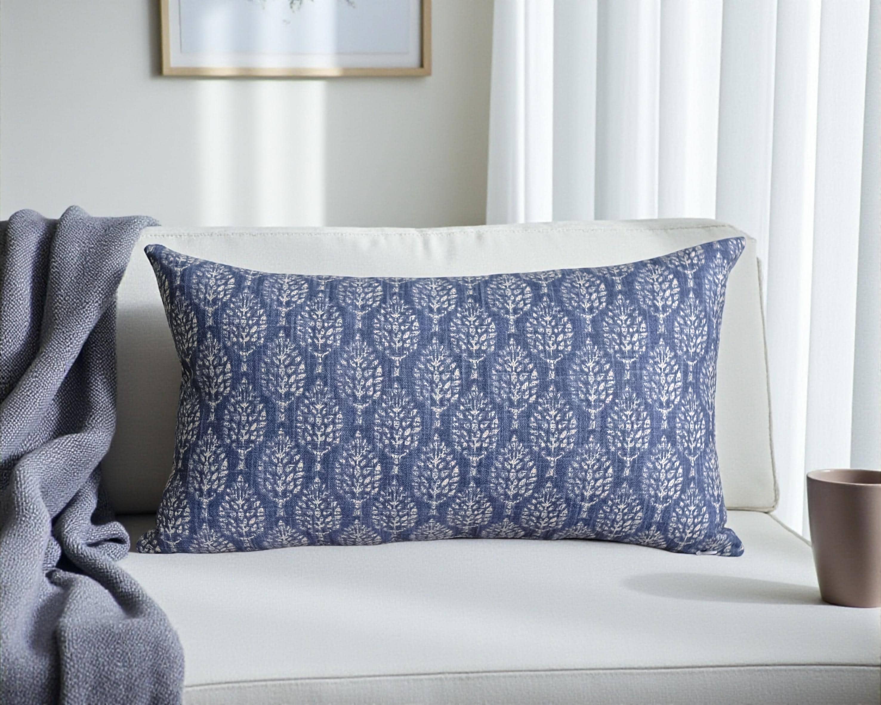 Blue Lumbar Pillow, Navy Blue Pillow, Spring Decor, Scandi Throw