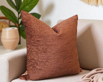 Burnt Orange Velvet Pillow Cover: Boho Textured Throw, Luxury Thick Fabric, Mothers Day Gift, Earth Tones Decor, Neutral Farmhouse, Accent