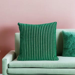 Funky Home Decoration, Striped Pillow Cover, Green Stripe Cushion, Green Velvet Pillow, Velvet Stripes Euro Sham, Grass Green Couch Pillow