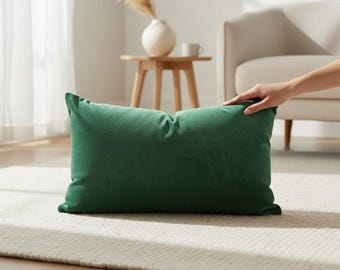 Emerald Green Velvet Pillow Cover, Green Cushion Cover, Luxury Throw Pillow, Modern Sofa Pillow, Decorative Lumbar Cushion, Custom Euro Sham