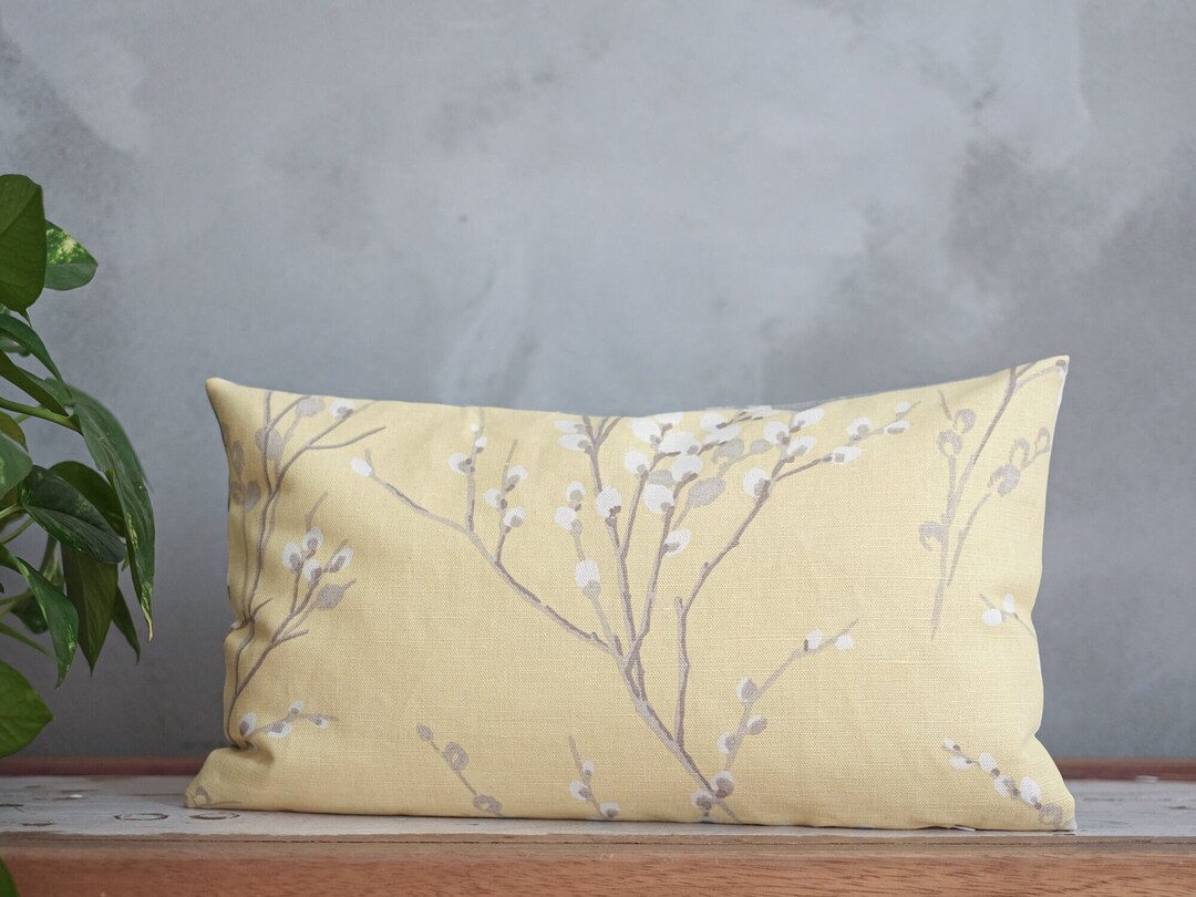 Light Yellow Floral Throw Pillow Cover for Spring Living Room