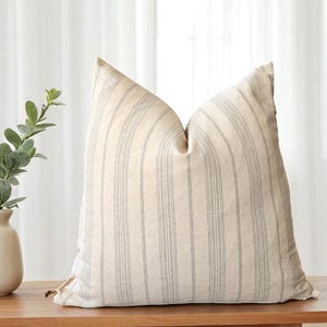 Striped Throw Pillow, Neutral Cushion, Linen Pillow Cover, Woven Couch Pillow, Boho Home Decor, Striped Euro Sham, Cosy Accent Pillow Cover