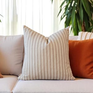 Stiped Throw Pillow, Beige Stripes Pillow, Neutral Cushion, Boho Couch Pillow, Linen Accent Pillow, Beige Lines Cushion, Custom Size Pillow