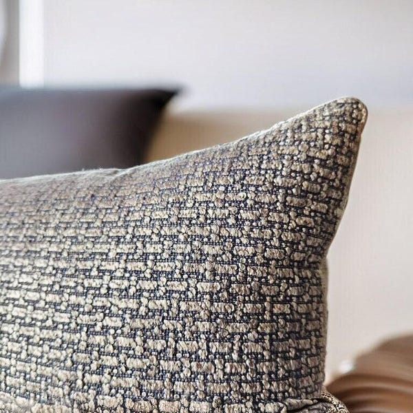 Coussin natté gris vison, coussin texturé, housse de coussin grise, couvre-oreillers bleu gris, coussin tissé pour canapé, coussin décoratif bohème, cadeau pour la maison