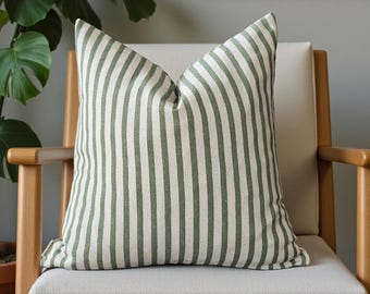 Green & Beige Lines Throw Pillow Cover - Green Striped Couch Cushion as Housewarming Gift
