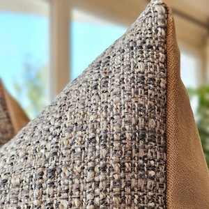 Beige Gray Textured Throw Pillow Cover, Woven Cosy Cushion Case for Boho Living Room Decor, Modern Euro Sham, Neutral Couch Pillow 20x20