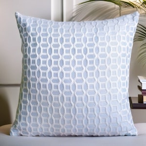 Funda de almohada azul hielo, cojín azul y blanco, almohada decorativa moderna, funda de almohada europea geométrica, almohada decorativa de Atenas, cojín azul claro, almohada para sofá