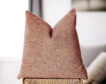 Textured Pillow, Coral Throw Pillow, Dark Salmon Velvet Cushion, Boho Couch Pillow, Terra Cotta Woven Accent Pillow, Custom Sofa Pillow Case