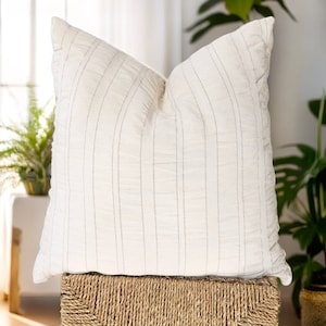 Striped Linen Pillow, Neutral Lines Cushion, Beige Cream Euro Sham, Modern Farmhouse Home, Cozy Couch Pillow, Beige Throw Pillow, All Sizes