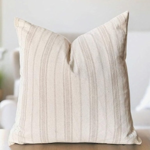 Striped Linen Pillow, Neutral Lines Cushion, Beige Cream Euro Sham, Modern Farmhouse Home, Cozy Couch Pillow, Beige Throw Pillow, All Sizes