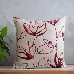 Burgundy Pillow, Floral Cushion Cover, Boho Accent Pillow, Red Flower Pillow, Nature Lover Gift, Wine Red Pillow, Custom Size Sham 14x14