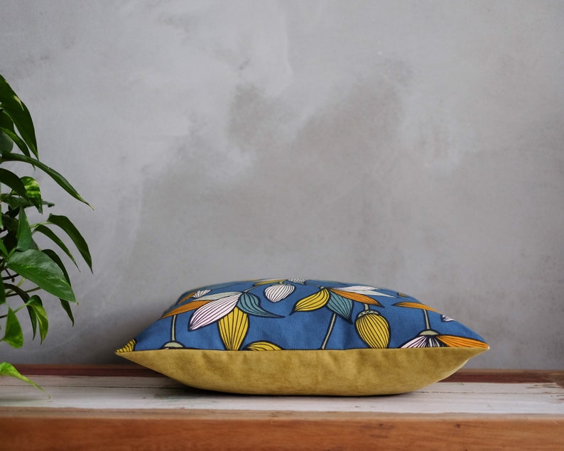 Blue Floral Pillow Case Navy Leaves Cushion Cover Indigo Etsy