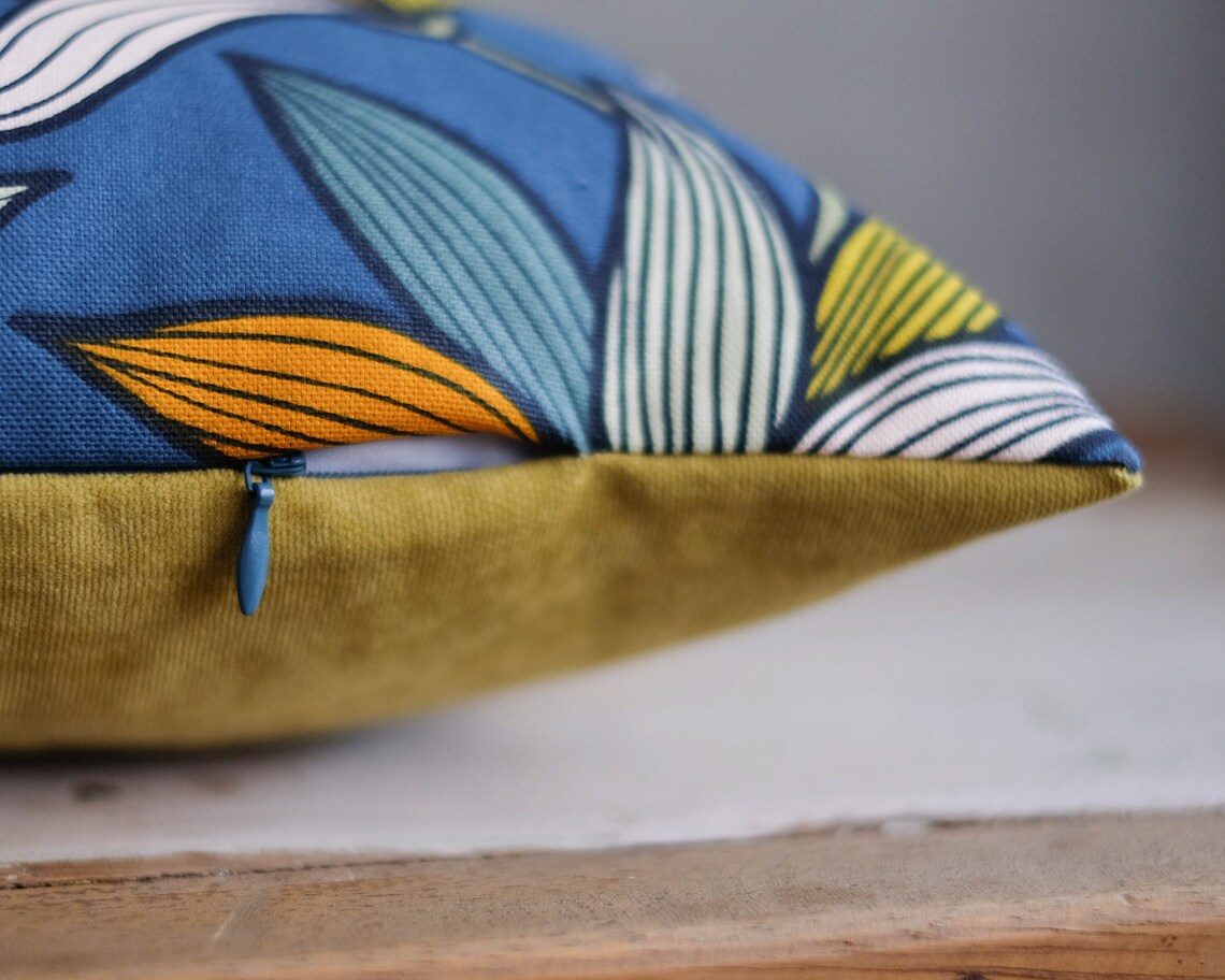 Blue Floral Pillow Case Navy Leaves Cushion Cover Indigo Etsy