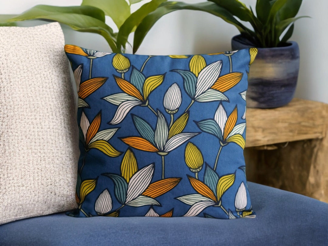 Indigo Blue Throw Pillow Cover for Funky Home Decor, Yellow Orange