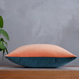 Salmon Velvet Pillow Cover, Coral Teal Pillow, Pink Teal Cushion Covers, Solid Velvet Couch Pillow, Salmon Euro Sham, Throw Pillow 20x20