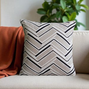 Black & White Chevron Pillow Cover, Embroidered Throw Pillow, Modern Neutral Cushion, Textured Accent Pillow, Boho Sofa Decor,