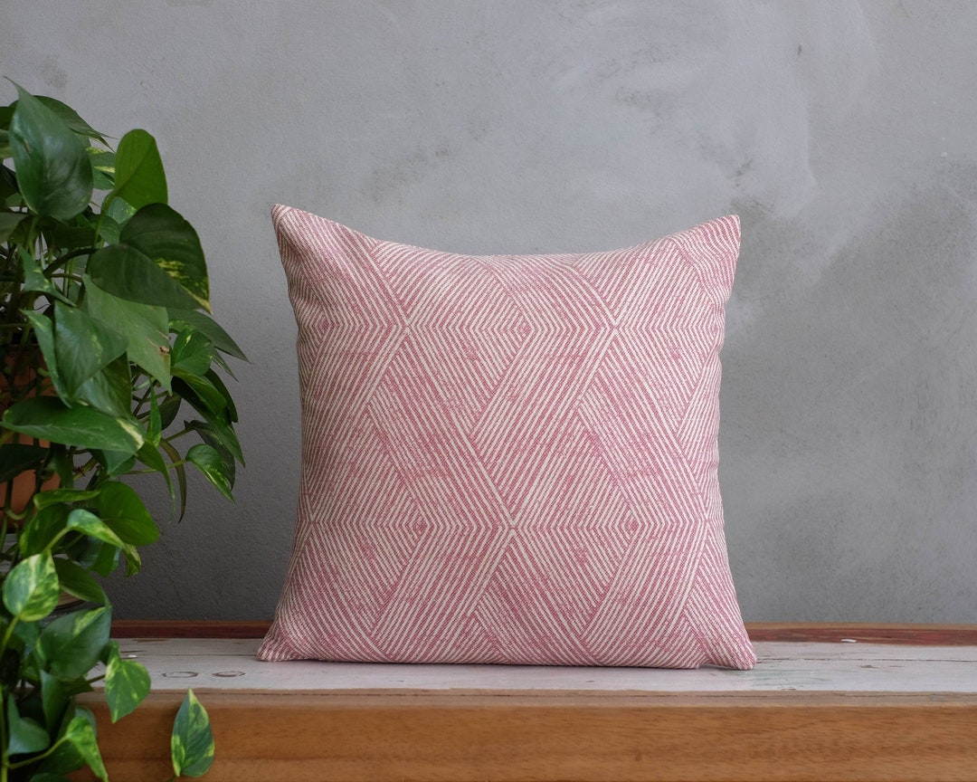Pink Geometric Pillow Cover Dark Pink White Cushion Etsy