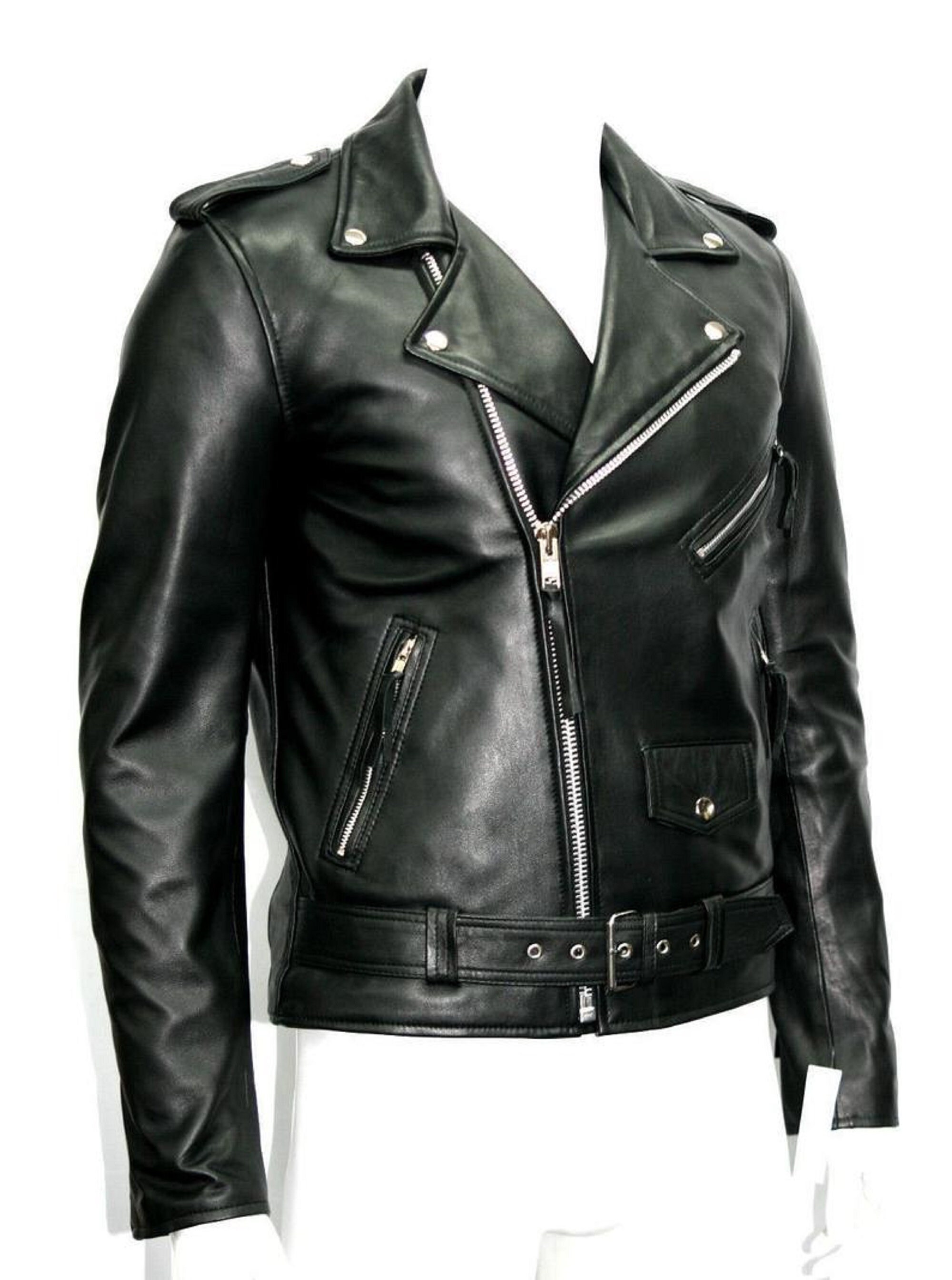 NOORA Men's BLACK Lambskin Biker Motorcycle Leather Jacket | Etsy
