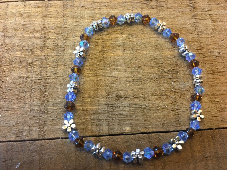 Crystal bracelet elastic bracelet daisy bracelet czech crystal bracelet blue and brown bracelet