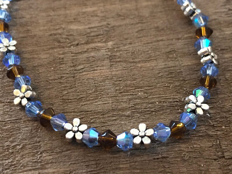 Crystal bracelet elastic bracelet daisy bracelet czech crystal bracelet blue and brown bracelet