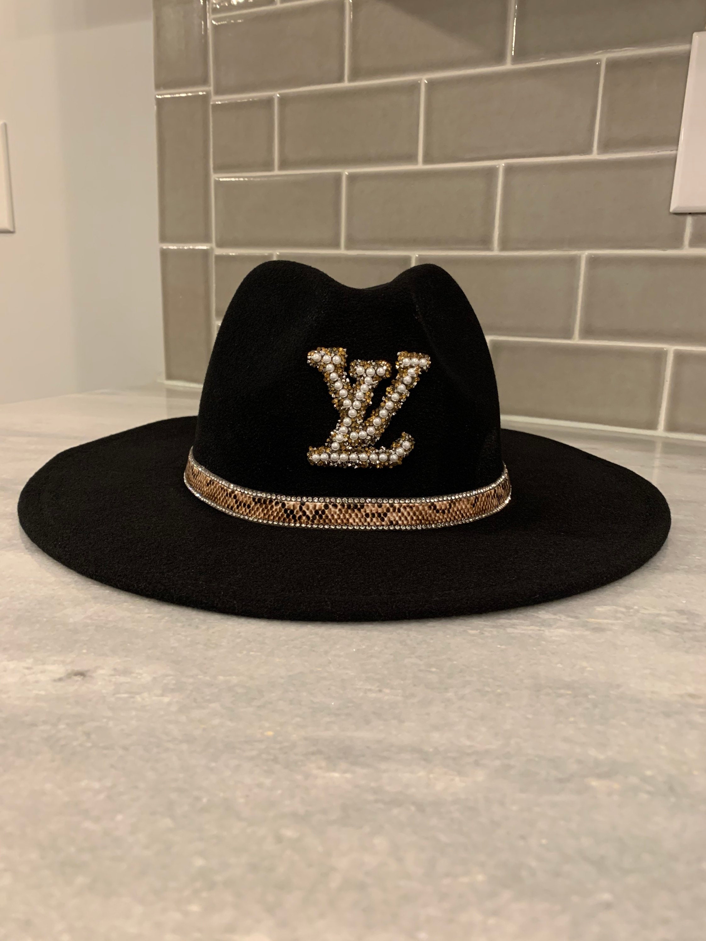 Black LV Designer Inspired Hat Black Fedora Hat Designer