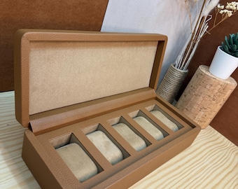 Camel leather box for 5 watches