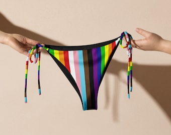 Pride Rainbow recycled fabric string bikini bottom