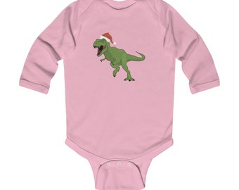 Santasaur Christmas Dinosaur Infant Long Sleeve Bodysuit