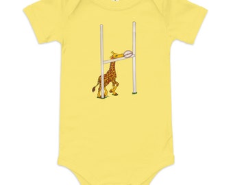 Rugby Giraffe Baby short sleeve one piece bodysuit