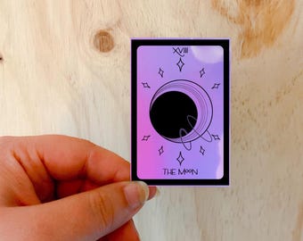 Holographic Moon Tarot Sticker: Iridescent Vinyl Decal, Celestial Major Arcana