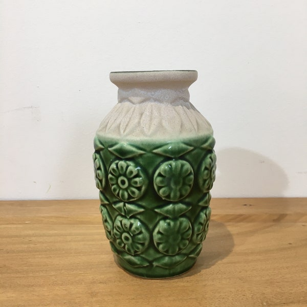 Vintage 1970s BAY KERAMIK West German Ceramic Vase Green/Beige