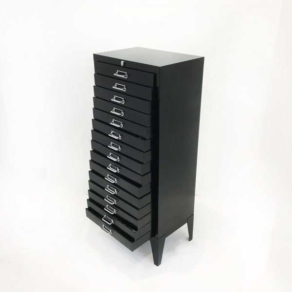 SHIPLY COURIER or COLLECTION Refurbished Vintage Mid Century Industrial Black Metal Chrome Storage Cabinet