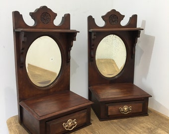 Espejos de mesa ovalados con marco de madera maciza, estilo eduardiano, georgiano antiguo, con cajones, espejo de tocador