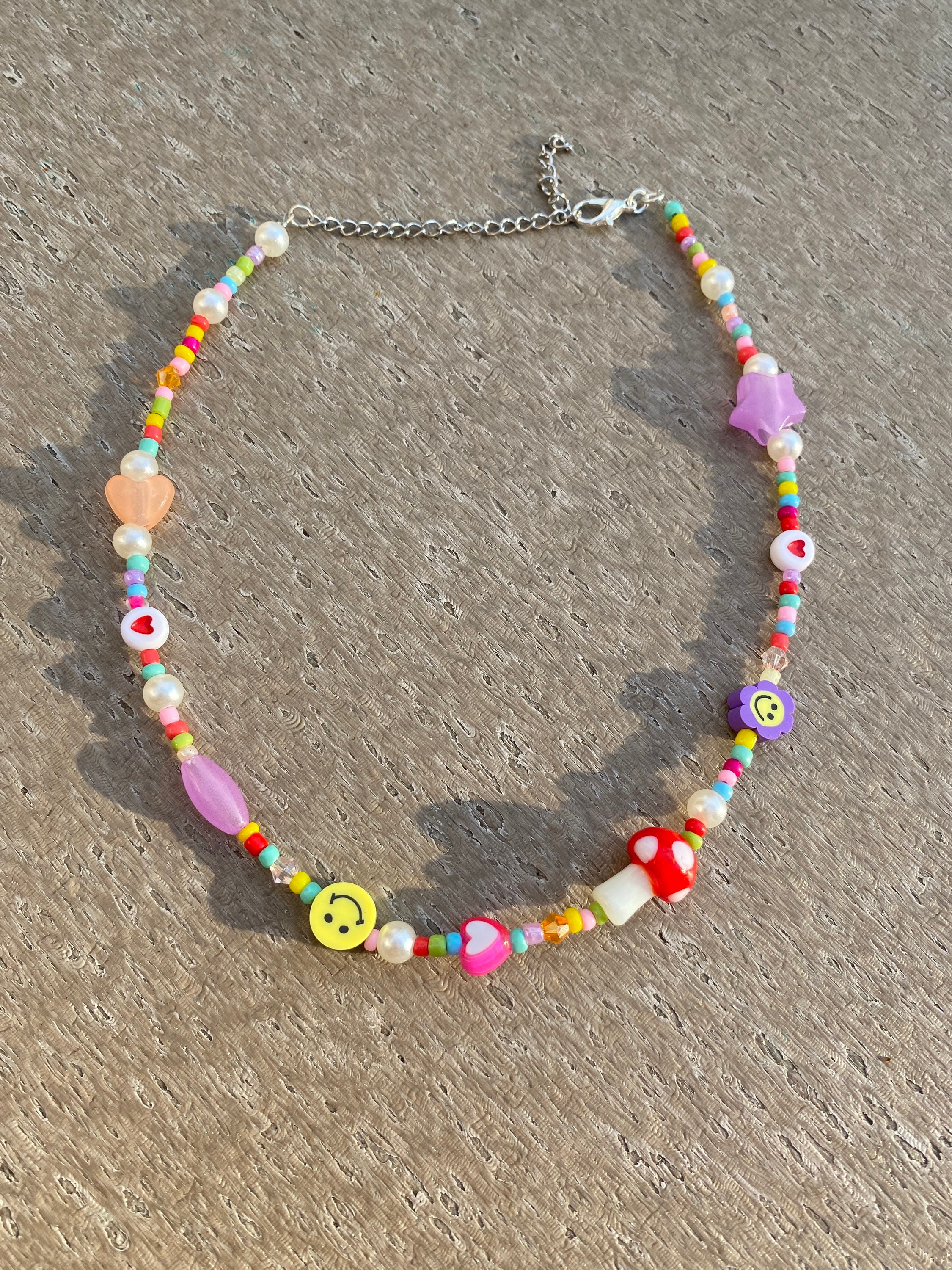 Beaded smiley face mushroom necklace beaded necklace smiley | Etsy