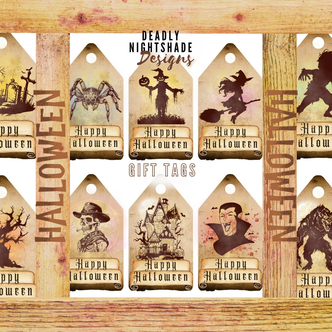 Vintage Halloween Gift Tags Printable Set of 10 Spooky Gothic Tags for ...