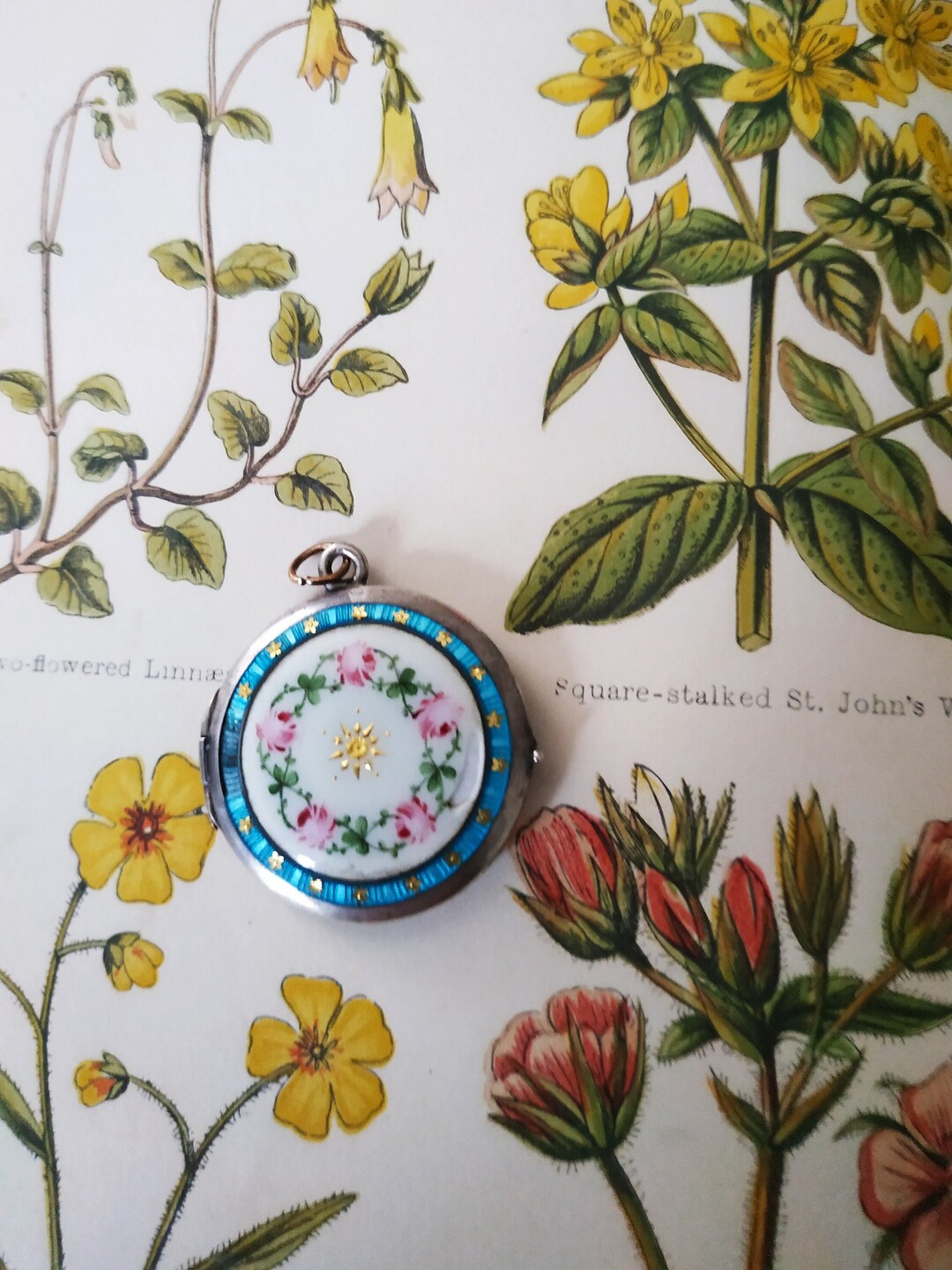 Pendentif Ancien Piluliers En Argent Guilloché Avec Miroir Et Décor Floral - Bijou Vintage - Occasion