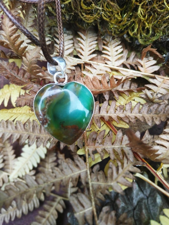 Collana Con Ciondolo A Cuore In Crisoprasio E Argento 925 - Gioiello Donna In Pietra Naturale - Regalo Compleanno San Valentino