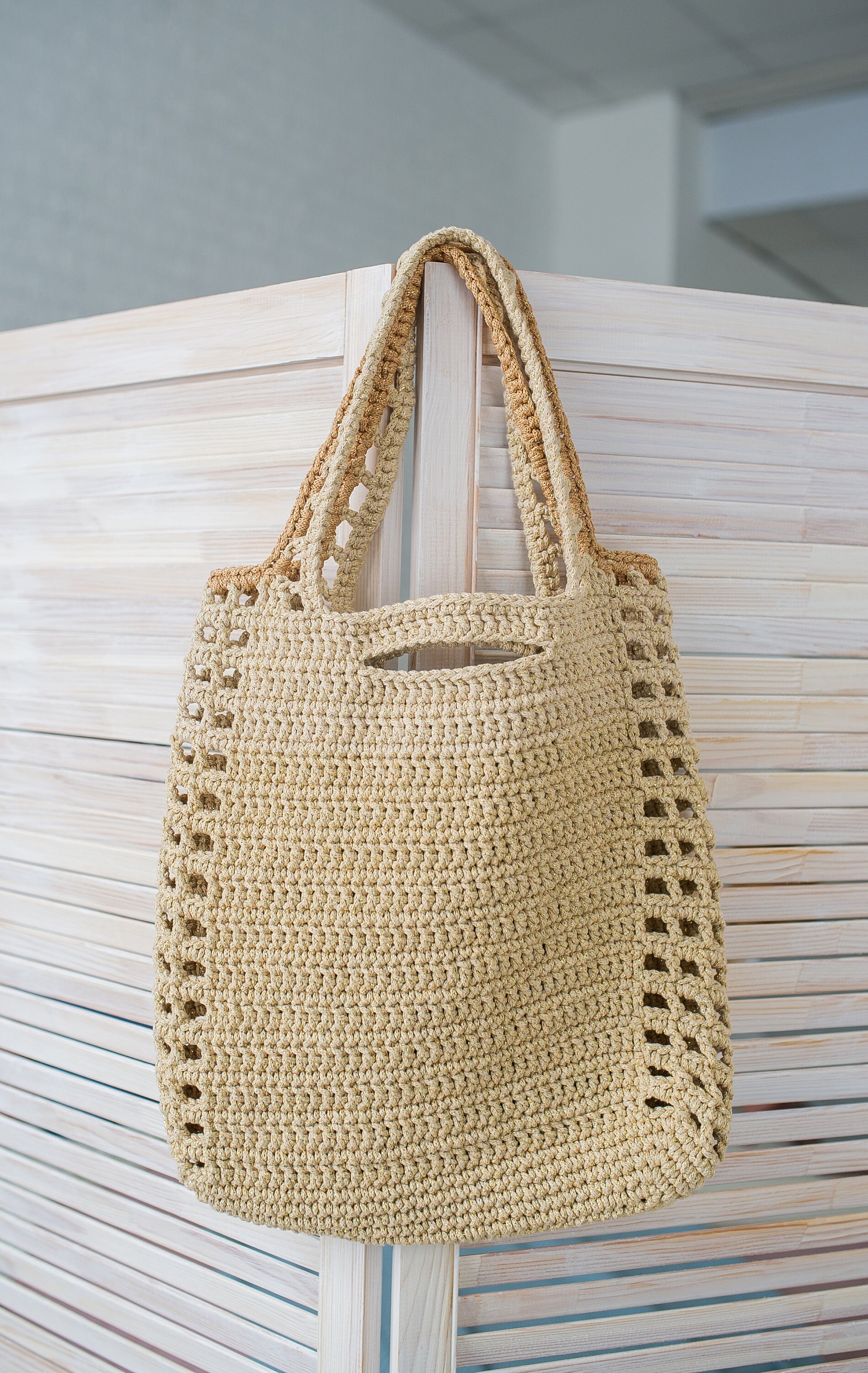 Large knit tote bag knitted beach bag market bag casual Etsy