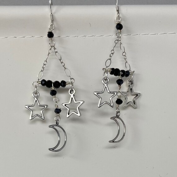 Crescent Moon Dangle Earrings Moon and Stars Moon Earrings