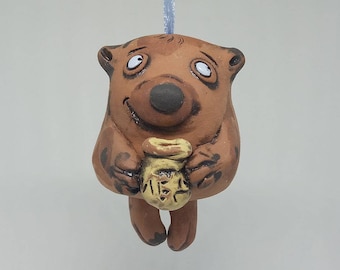 Ceramic Figurine Bell Winnie the Pooh,Ceramic Bell, Handmade Bell, Animals Figurine, Hanger Bell,Home Decor,Gift for Kids, Ceramic Animal