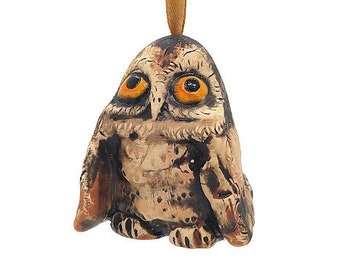 Ceramic Figurine Bell Brown Owl,Animals Figurine Ceramic Bell,Home Decor,Handmade Bell,Gift for Kids, Hanger Bells, Collection Bells,Art