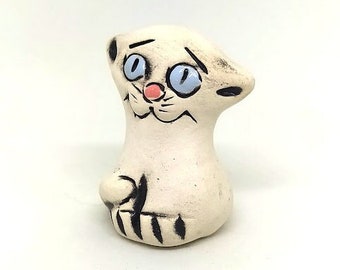 Ceramic Figurine White Cat, Handmade Ceramic Figurine, Made in Ukraine, Ceramic Animals,Cat Collection,Home Decor,Miniature,Gift for Mom,Art